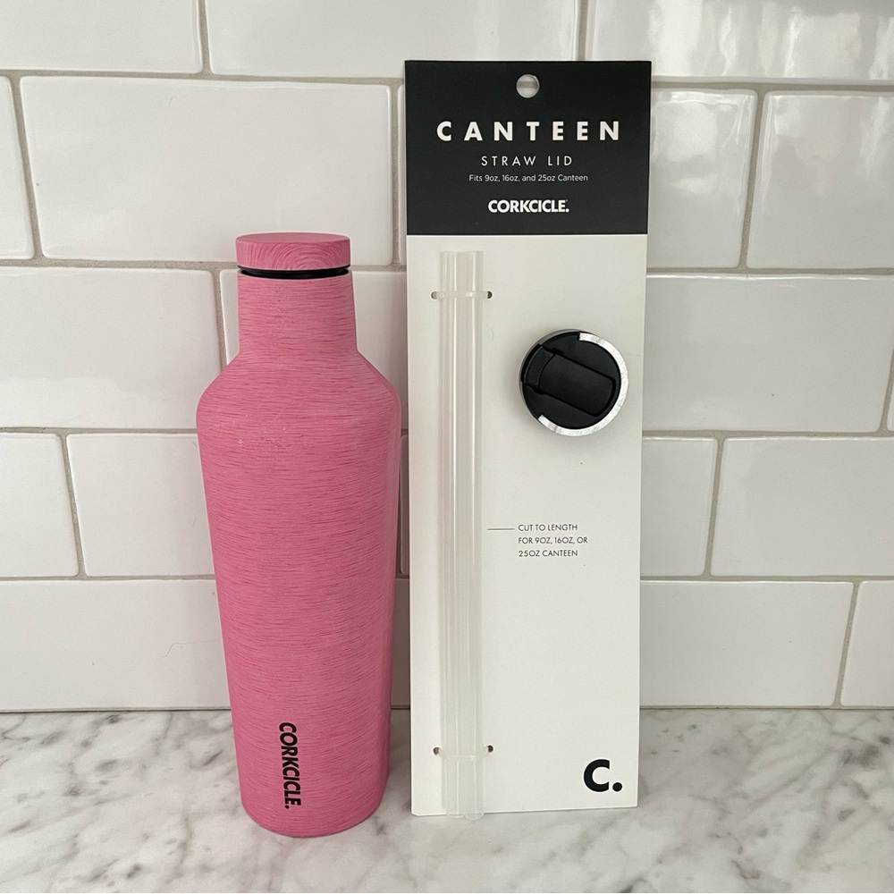 Corkcicle Canteen Pink with Straw Lid Attachment